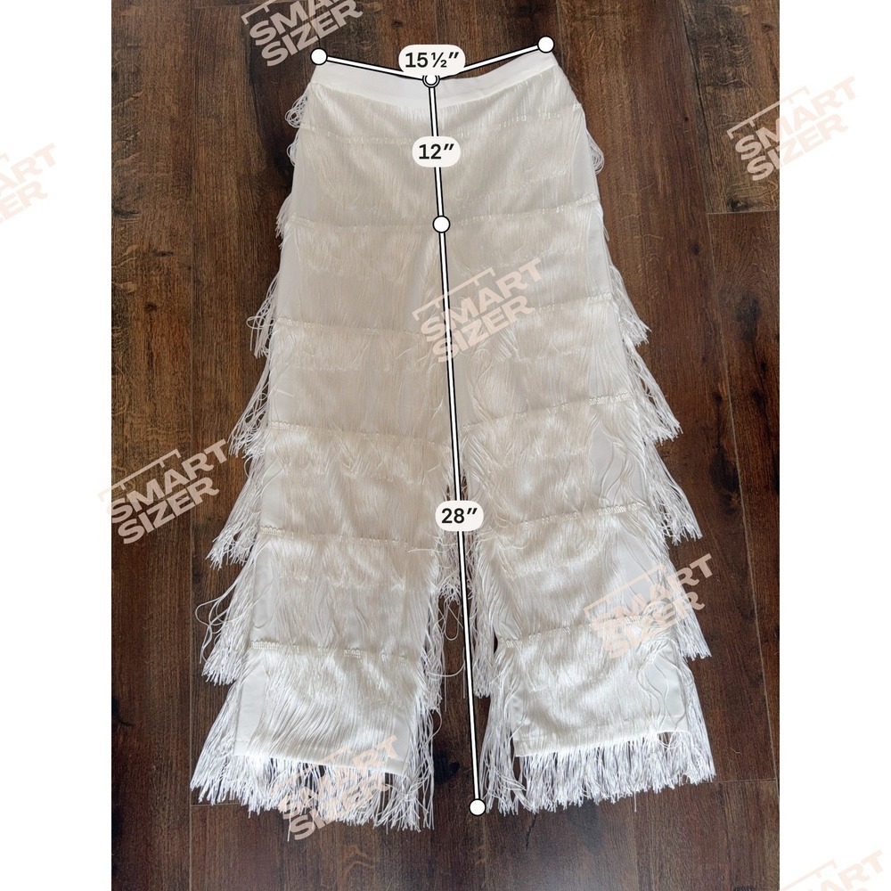 Ashro White Fringe 2 Piece Pant Set Mesh Top Wide Leg Pants Style Womens Size M - Picture 16 of 16